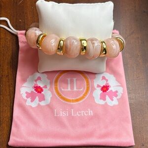 Lisi Lerch Gold & Blush Pink Callie Beaded Stretch Bracelet with bag - New